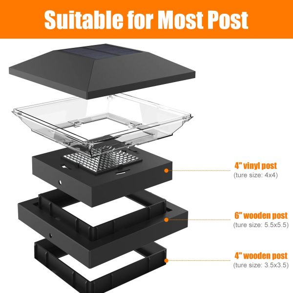 2/4pcs Solar Post Lamp 3000K 6000K Outdoor Garden Fence  Pillar Head Light For Villa Gate Landscape Decoration IP65 Column Lamp - Image 6
