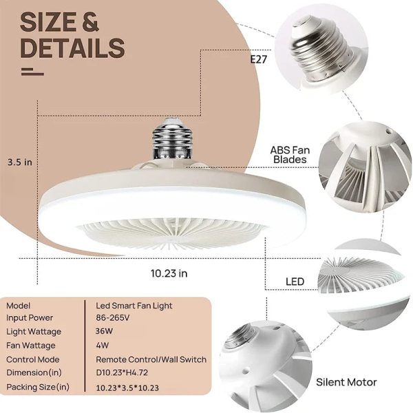 3In1 Ceiling Fan With Lighting Lamp E27 Converter Base With Remote Control For Bedroom Living Home Silent Ac85-265v - Image 3