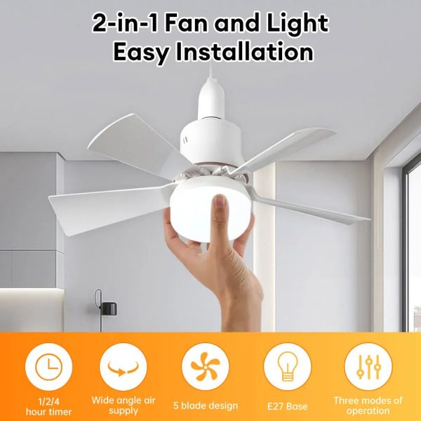 LED 30W Ceiling Fan Light E27 with Remote Dimming Function 85-265V Smart Silent Ceiling Fan for Home Bedroom Living Room - Image 3