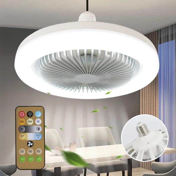 2-in-1 Three-speed Mode LED Fan Light Remote Control Wall Control Bedroom Light Fan Ceiling LED Lamp Bead E27 Screw Fan Light