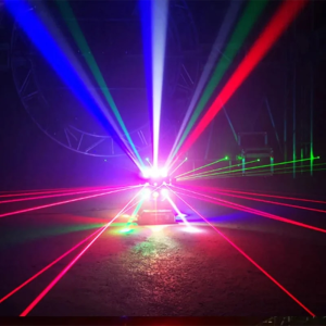Stage lighting LED mini mobile head laser beam strobe 3-in-1 football light shake head DMX infinite rotation dj disco club.