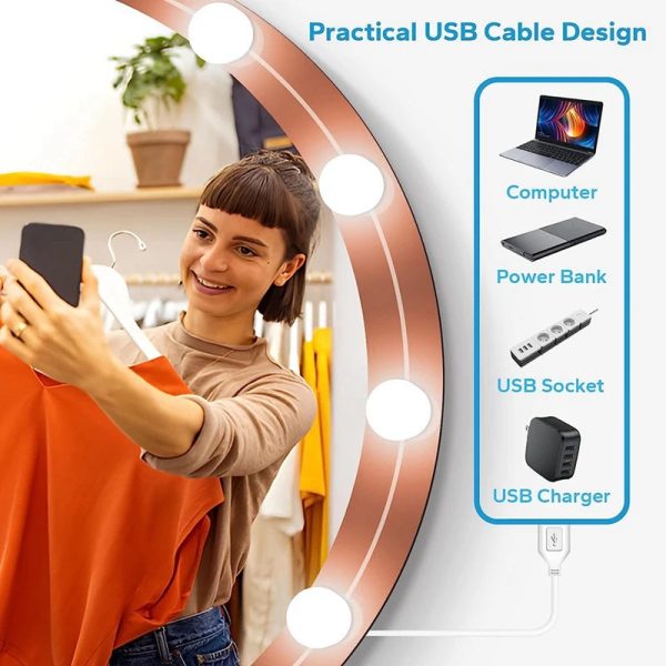USB Cable Mirror Lights Vanity Lights Stick On With 10 Dimmable Bulbs, For Makeup Dressing - Image 5
