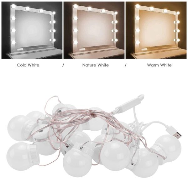 3 Modes Colors Makeup Mirror Light LED Touch-Dimming Vanity Dressing Lamp Bulb USB 12V Make Up Mirror Wall Lamp - Image 2