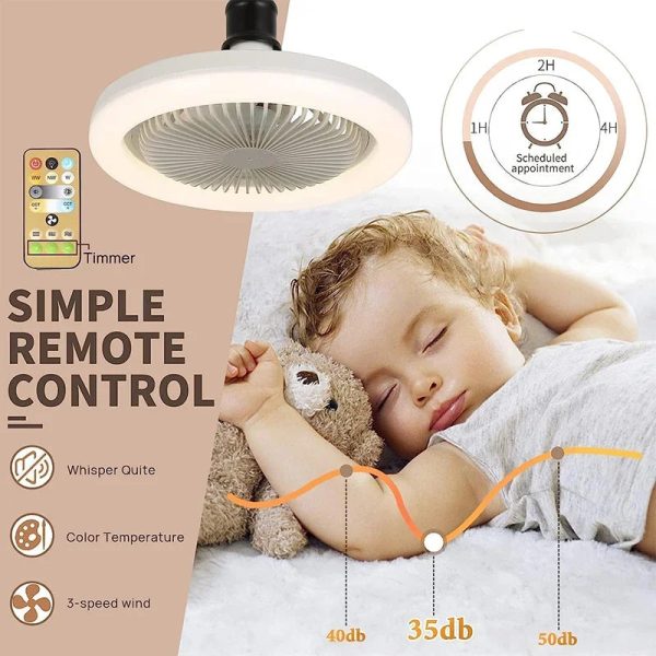 3In1 Ceiling Fan With Lighting Lamp E27 Converter Base With Remote Control For Bedroom Living Home Silent Ac85-265v - Image 4