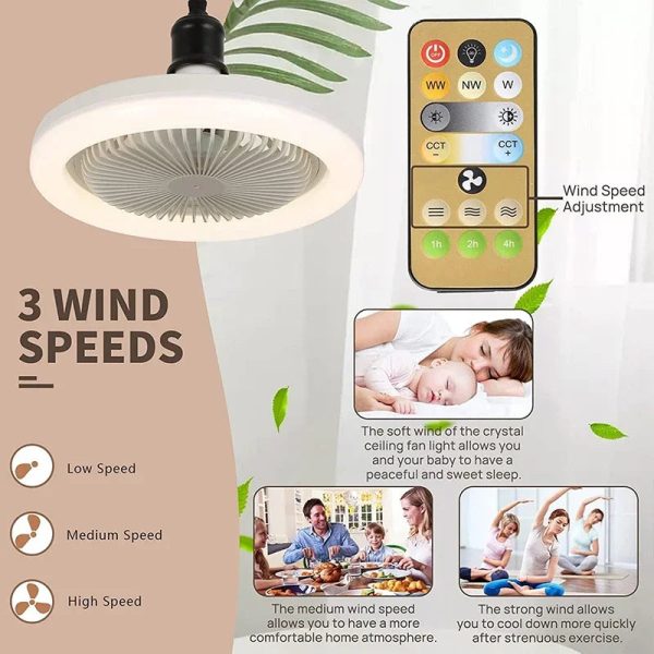 3In1 Ceiling Fan With Lighting Lamp E27 Converter Base With Remote Control For Bedroom Living Home Silent Ac85-265v - Image 5