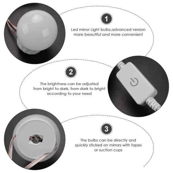 3 Modes Colors Makeup Mirror Light LED Touch-Dimming Vanity Dressing Lamp Bulb USB 12V Make Up Mirror Wall Lamp - Image 5
