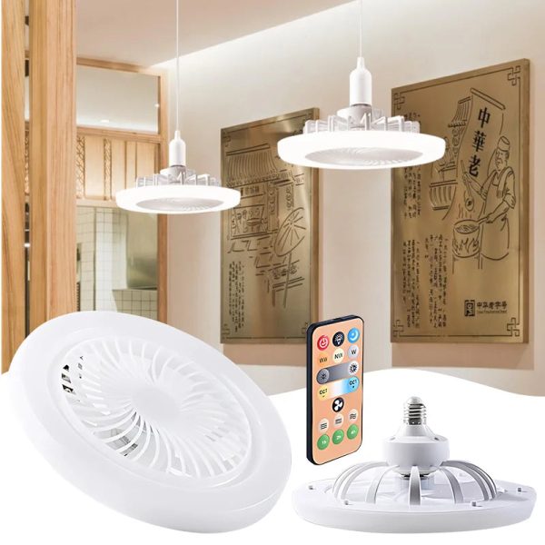 2-in-1 Three-speed Mode LED Fan Light Remote Control Wall Control Bedroom Light Fan Ceiling LED Lamp Bead E27 Screw Fan Light - Image 2
