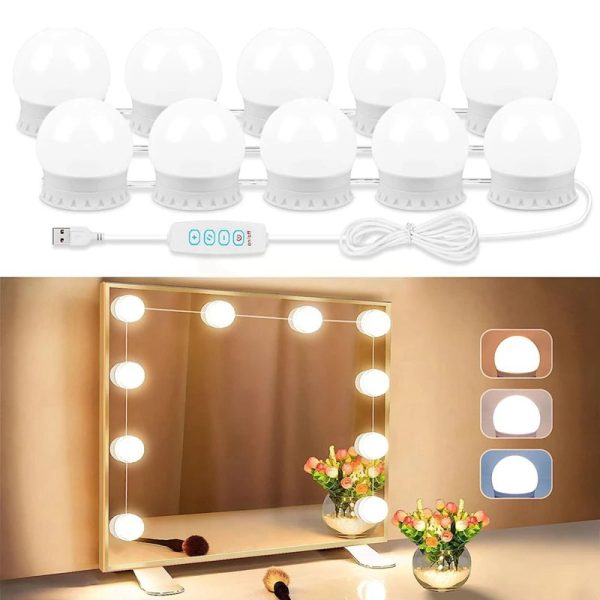 USB Cable Mirror Lights Vanity Lights Stick On With 10 Dimmable Bulbs, For Makeup Dressing - Image 2