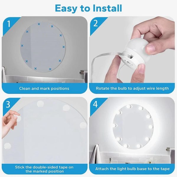 USB Cable Mirror Lights Vanity Lights Stick On With 10 Dimmable Bulbs, For Makeup Dressing - Image 4